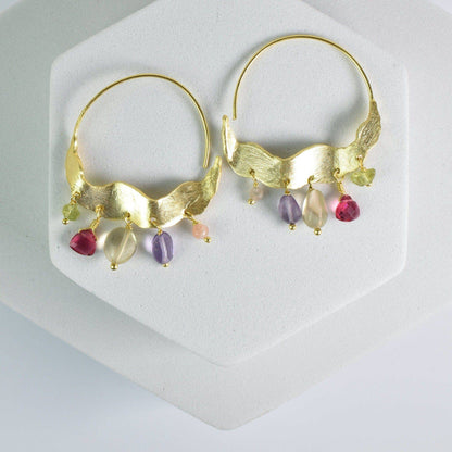 Crescent Moon Hoops Earrings - Hydro Quartz Sparklers