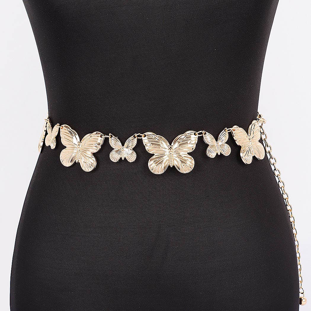Multi Butterfly Chain Belt - Gold