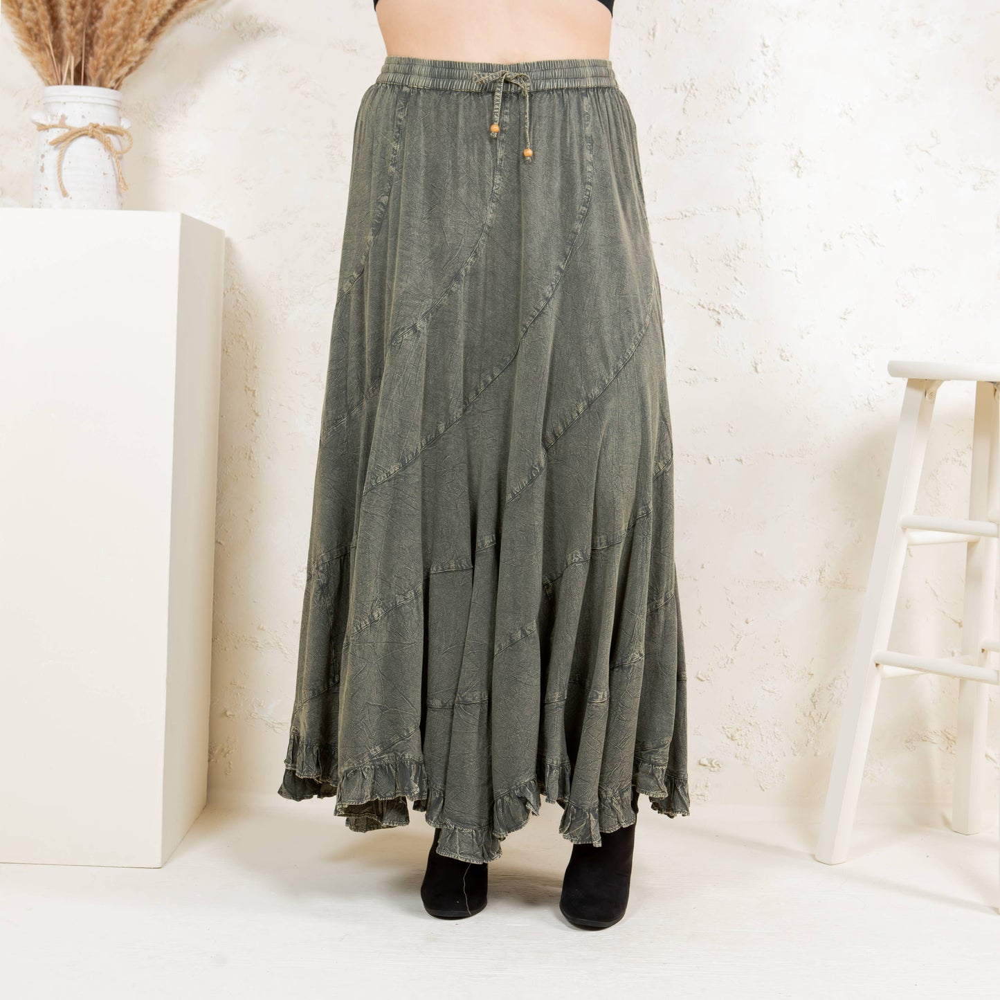 Boho Flair: Asymmetrical Mid-Length Skirt  - Gravel