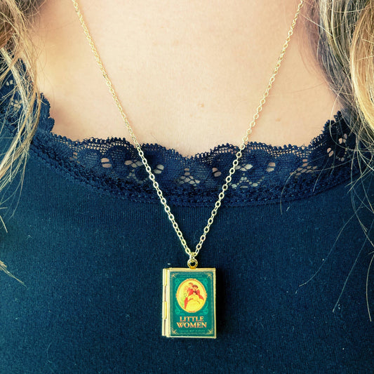 Book Locket Little Women - Oval Portrait - Brass