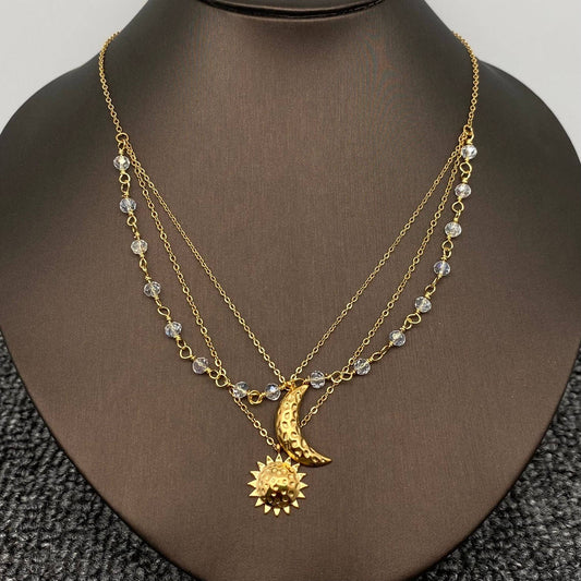 Sun & Moon Charm Layered Chain Necklace