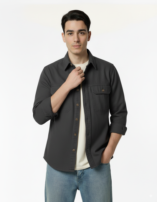 Men's Denim Long Sleeve Shacket - Charcoal