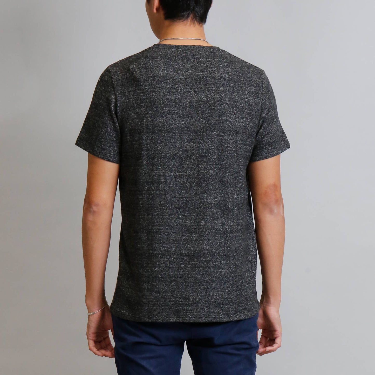 Cozy Knit V Neck Tee - Charcoal