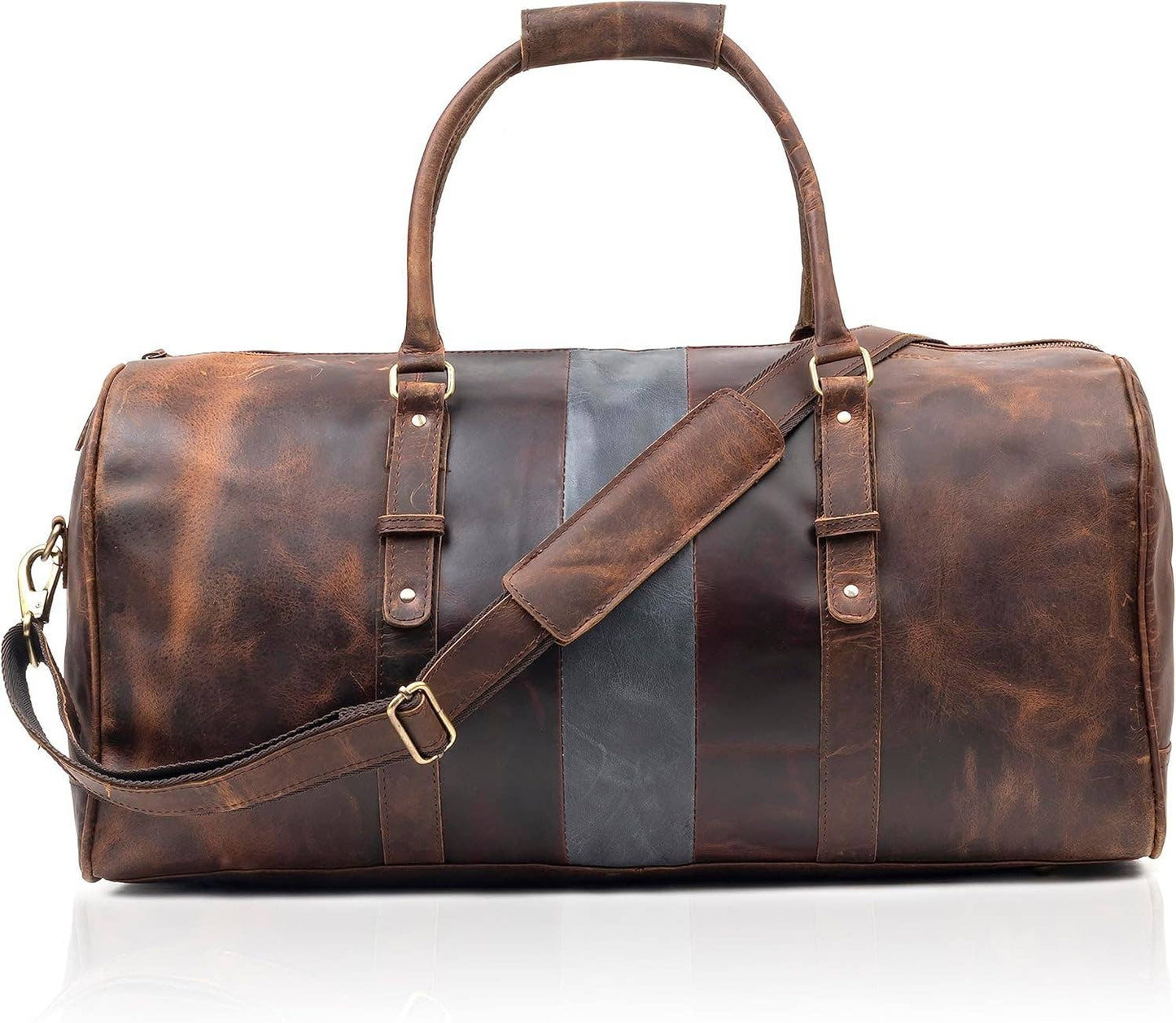 Vintage Leather Duffle Luggage Bag - Brown / 22" Inch