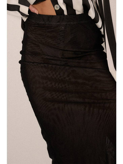 Layered Contrast Mesh Midi Skirt Black - La De Da