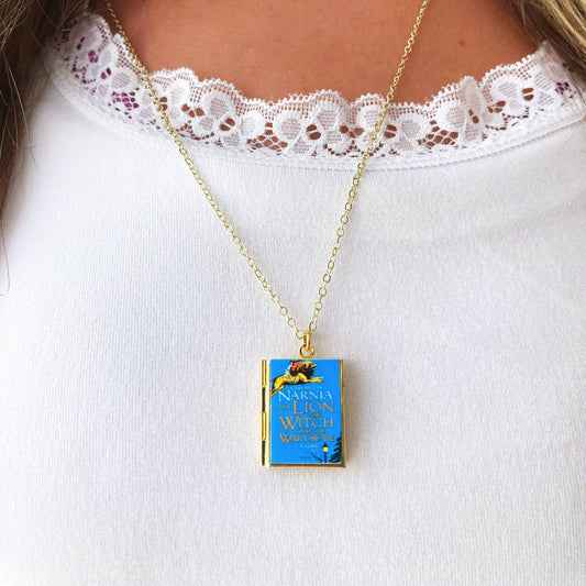 Book Locket Chronicles of Narnia - Blue with Aslan - Brass
