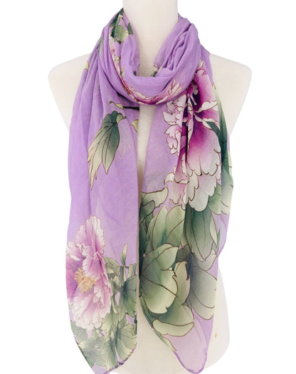 Pink-Purple Super Soft Beautiful Peony Blooms Scarf