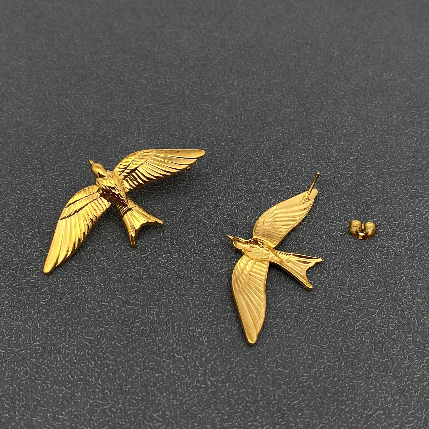 18K Gold Plated Steel Flying Bird Stud Earrings