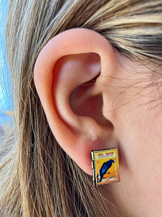 Post Earrings Book Locket The Raven