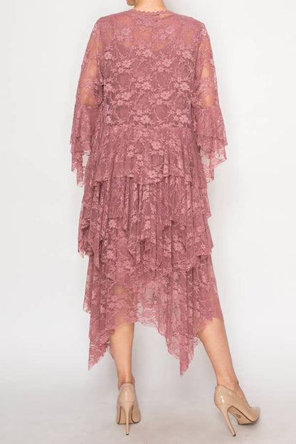 Classic All Lace Cardigan with Tiered Layers - DUSTY ROSE