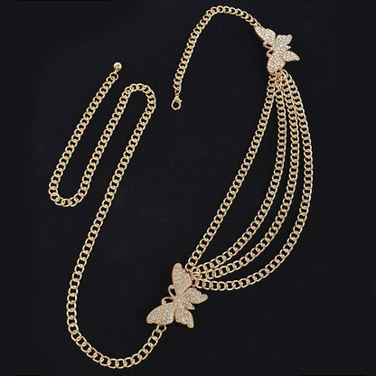 Butterfly Buckle Layered Chain Belt - Gold