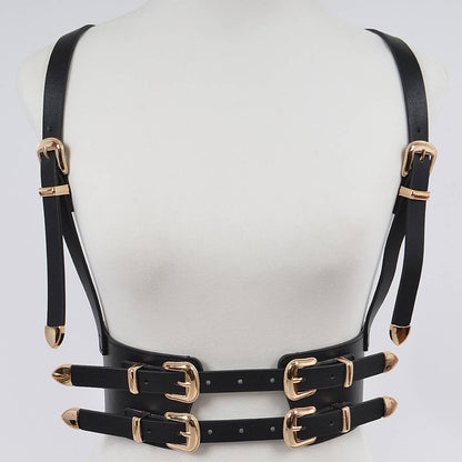 Multi Buckle Harness Belt - Black/Gold