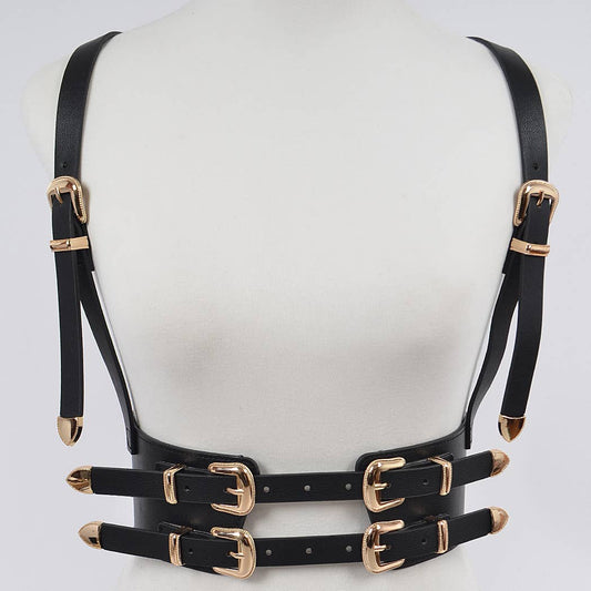 Multi Buckle Harness Belt - Black/Gold