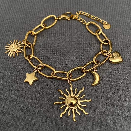 Sun Moon Star 18K Gold Plated S.Steel Bracelet - FGS/MS