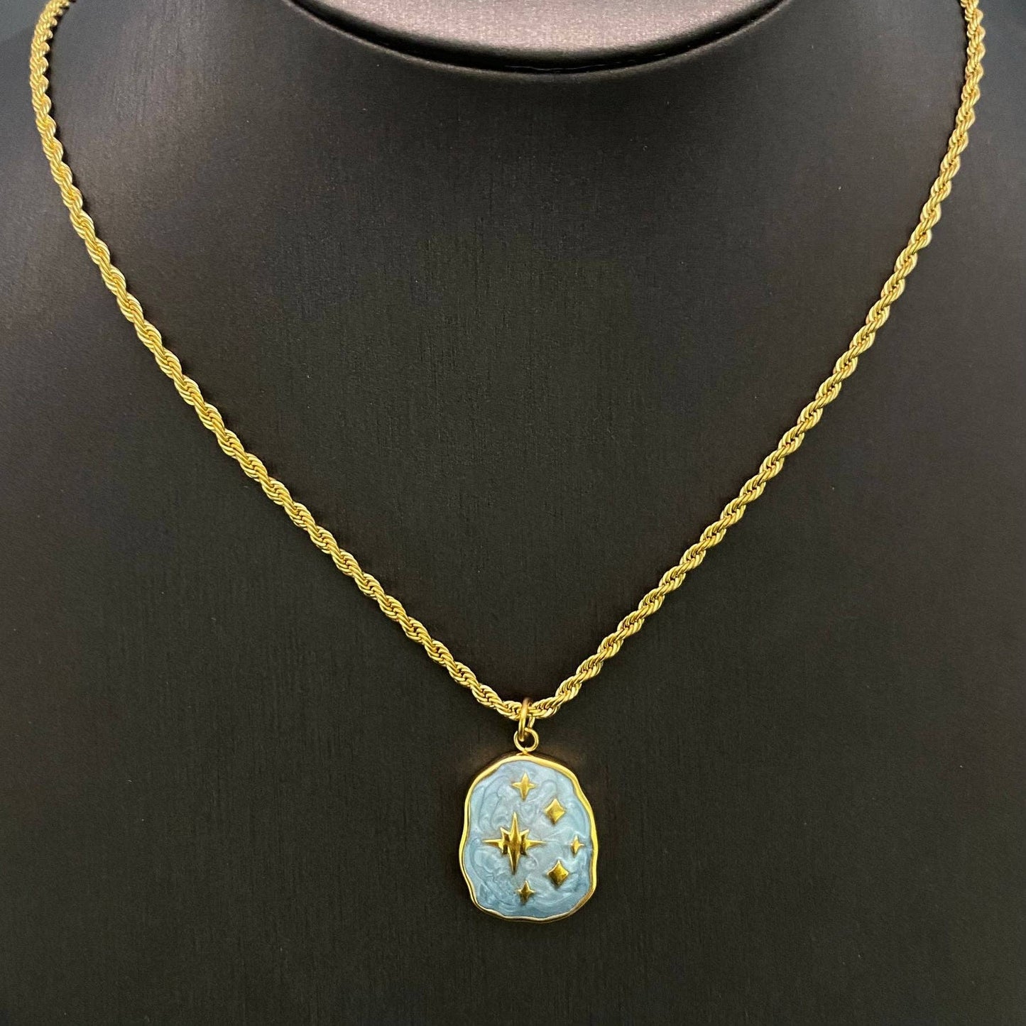 Grey Enamel Star Charm 18K Golden S.Steel Necklace