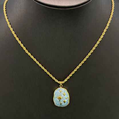 Grey Enamel Star Charm 18K Golden S.Steel Necklace