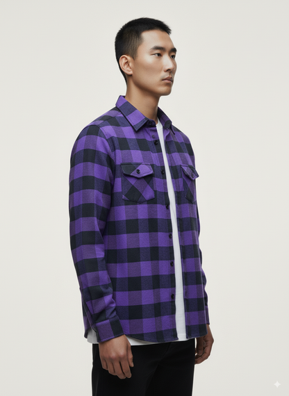 Men's Flannel Buffalo Plaid Shirt - Purple