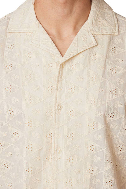 Textured Short Sleeve Men's Cotton Shirt  - Off White