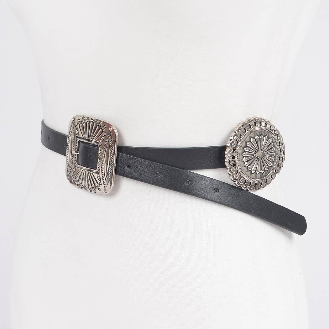 Faux Leather Western Style Women's Belt - Black