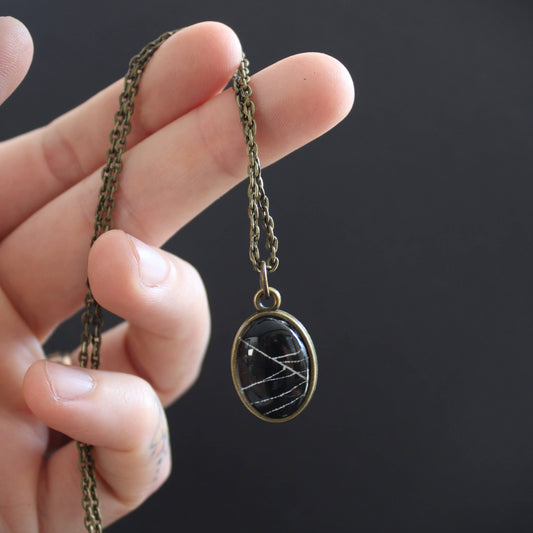 Mini Real Spider Web Necklace - Antique Bronze