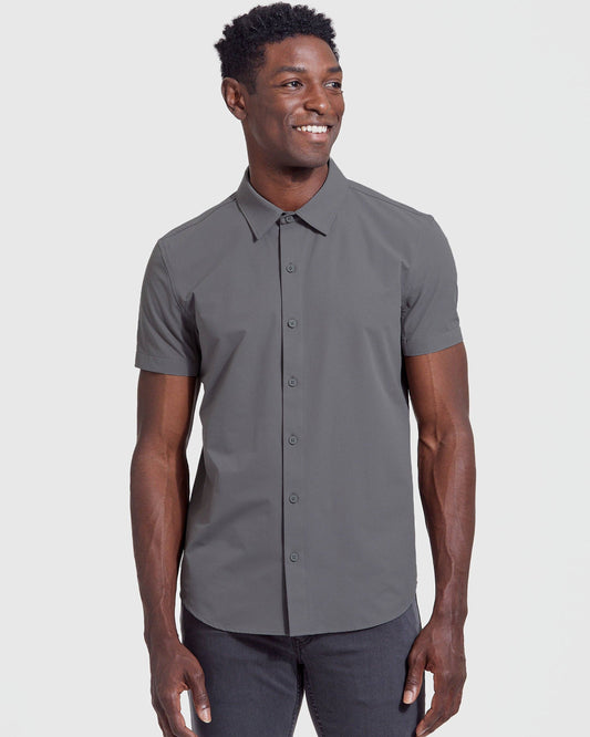 Mens Carbon Commuter Short Sleeve Button Up - Grey