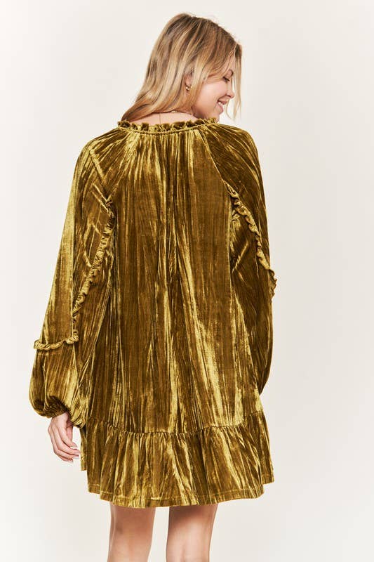 PLUS Crushed Velvet Mini Dress - Olive