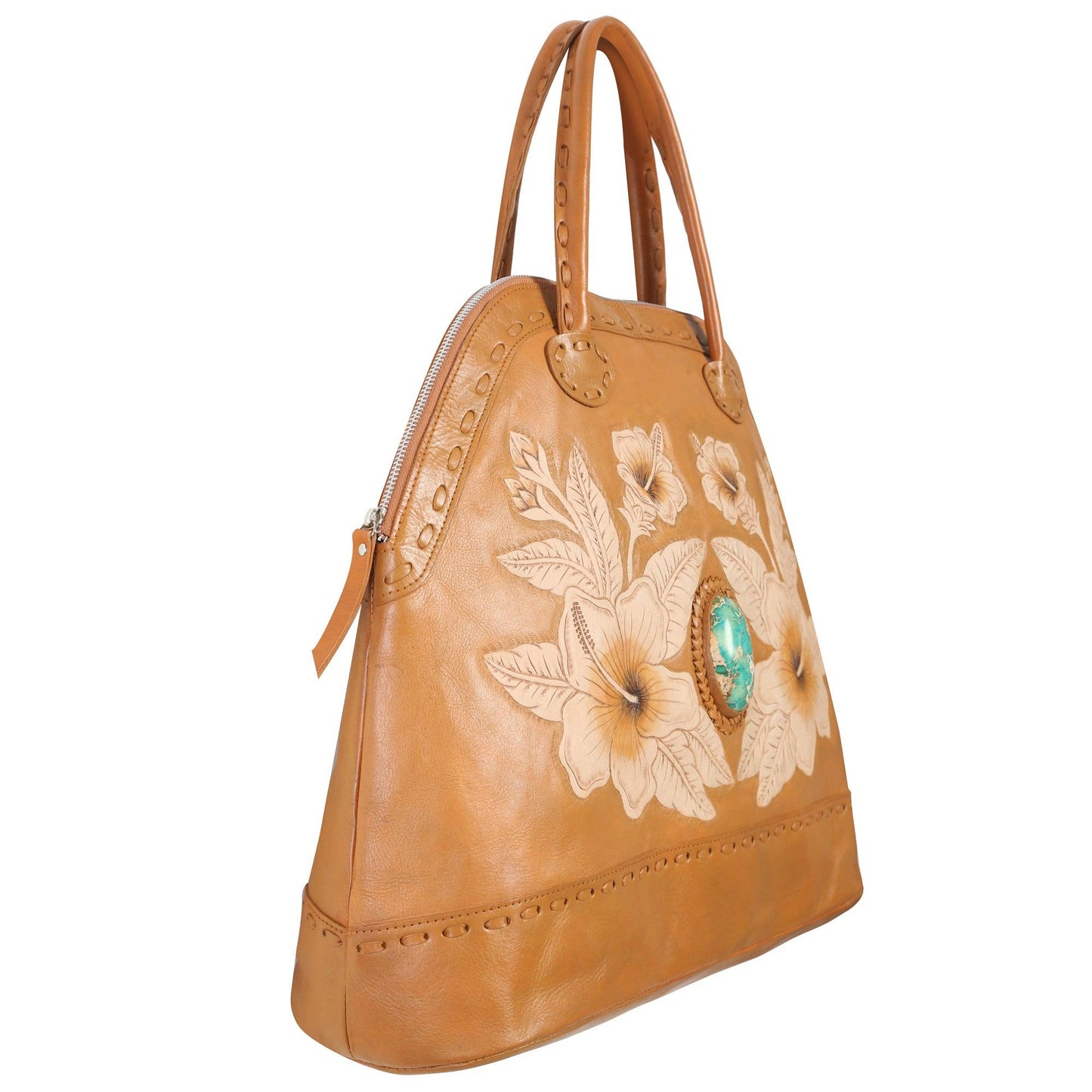 Queen Hibiscus Bag - Light Tan / Turquoise