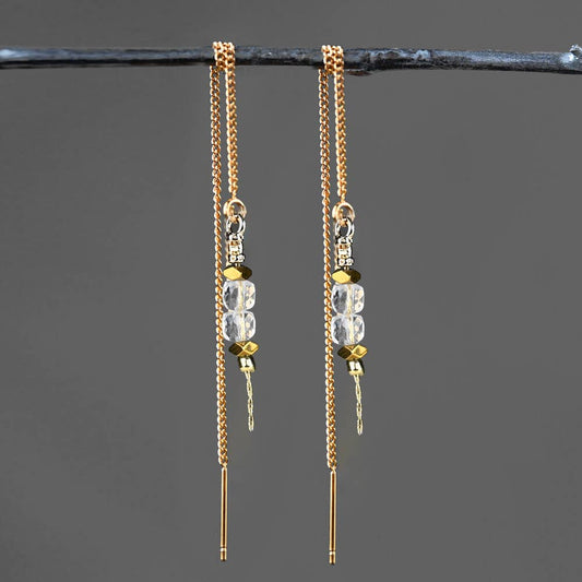 Gold Plated Threaders with Crystal Cube Gemstones Earrings