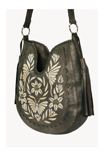 Luna Napa Leather Embroidery Bag - Metallic Olive