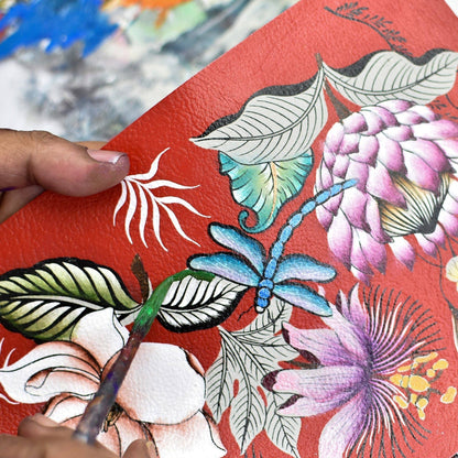Hand-painted Leather Multi-Compartment Satchel
