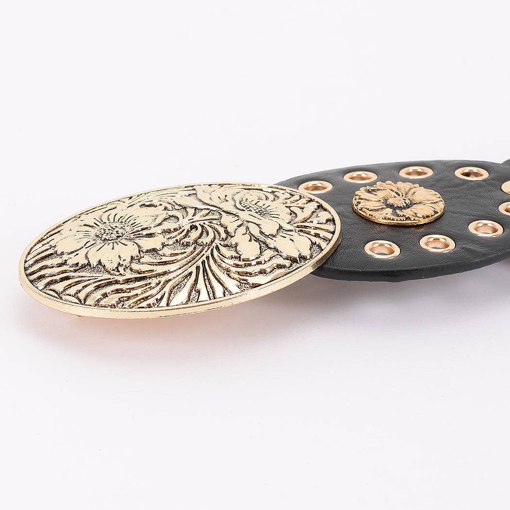 Oval Linked Statement Belt - Black/Gold