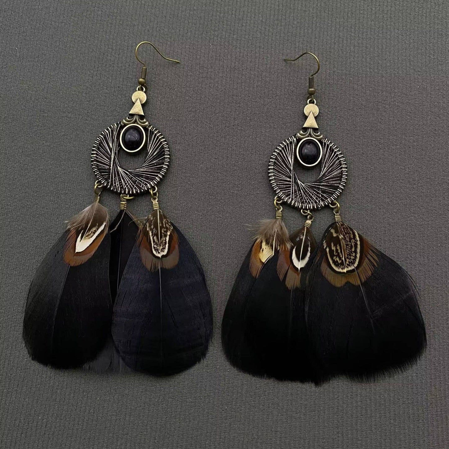 Black Feather Dangle Earrings
