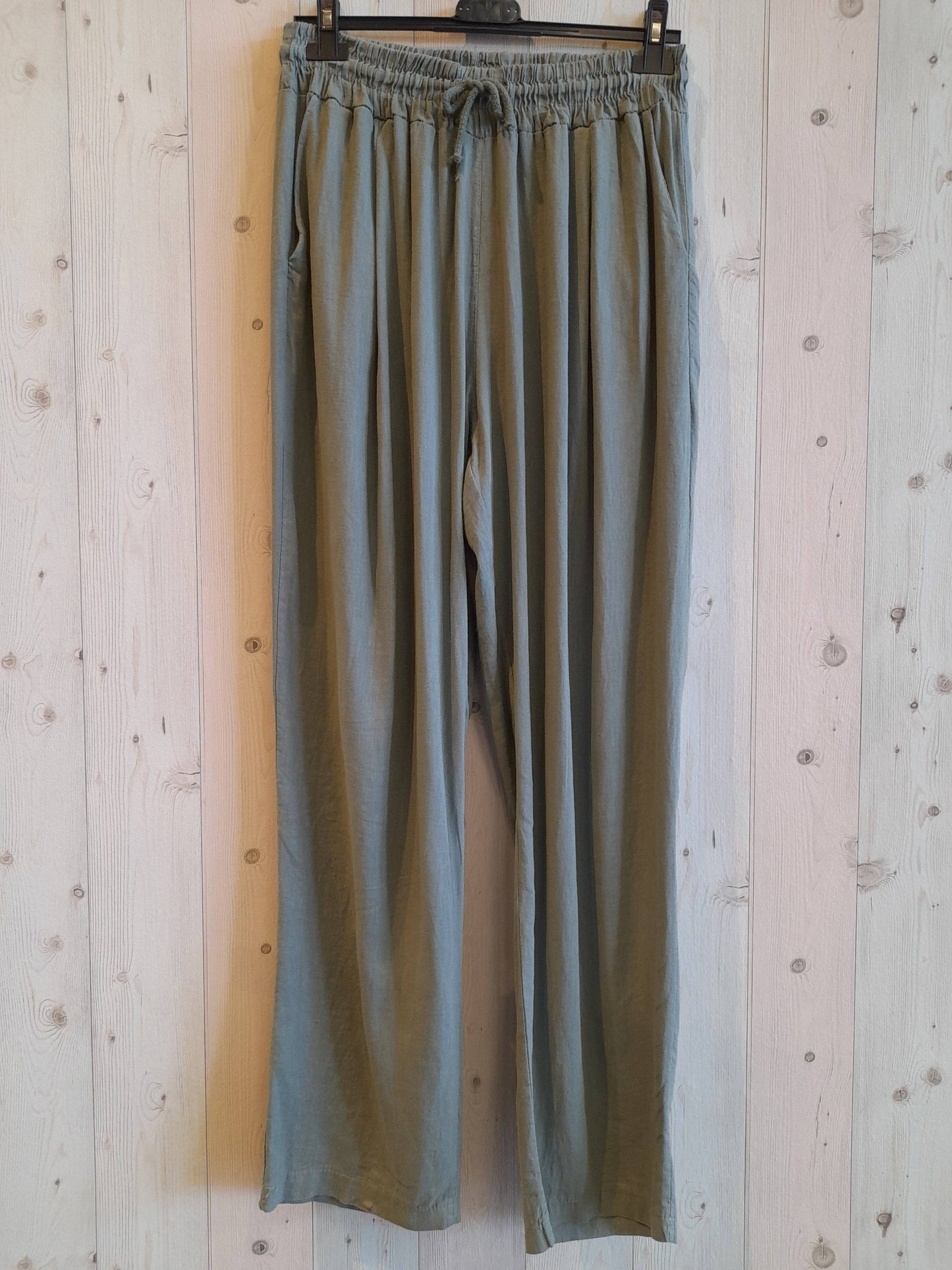 LINEN LONG DRAWSTRING PANTS - KHAKI