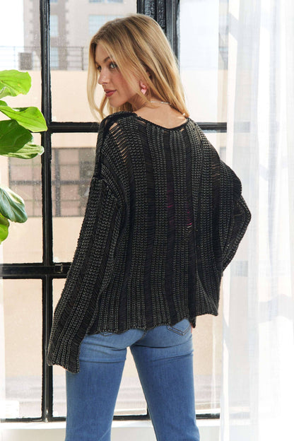 DISTRESSED MINERAL WASHED SWEATER - CHARCOAL