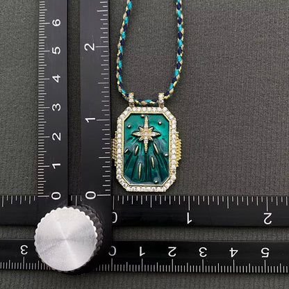 Enamel Rhinestone Star Square Cahrm Braided Rope Necklace