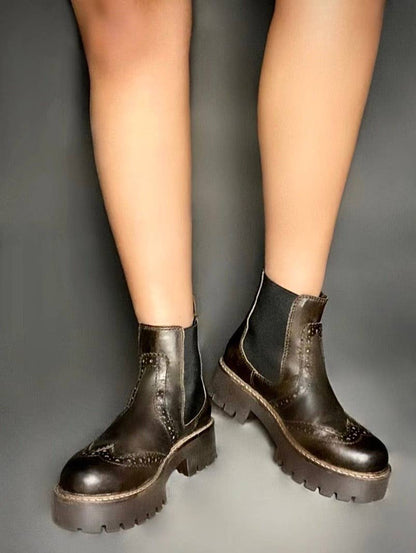 Emma Chelsea Leather Bootie - Brown Oxford