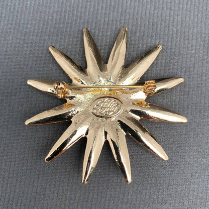 Vintage Rhinestone Inlaid Gold-plated Sun Brooch - MS