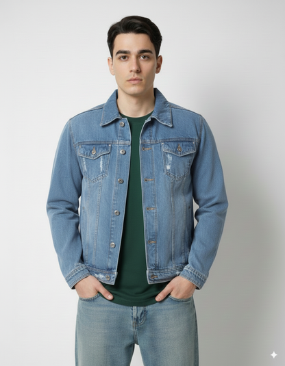 Hawks Bay Men's Classic Denim Trucker Jacket - DENIM BLUE