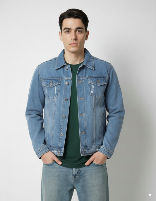 Hawks Bay Men's Classic Denim Trucker Jacket - DENIM BLUE