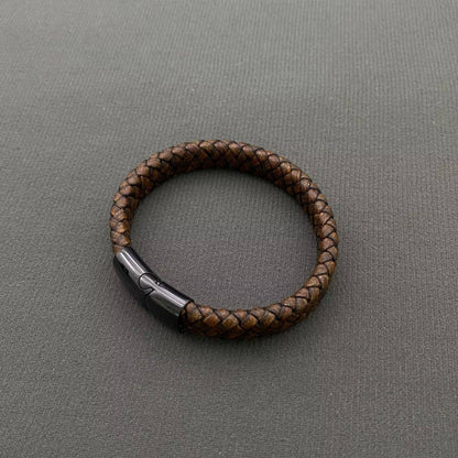 Brown PU Leather Men's Stainless Steel Buckle Bracelet