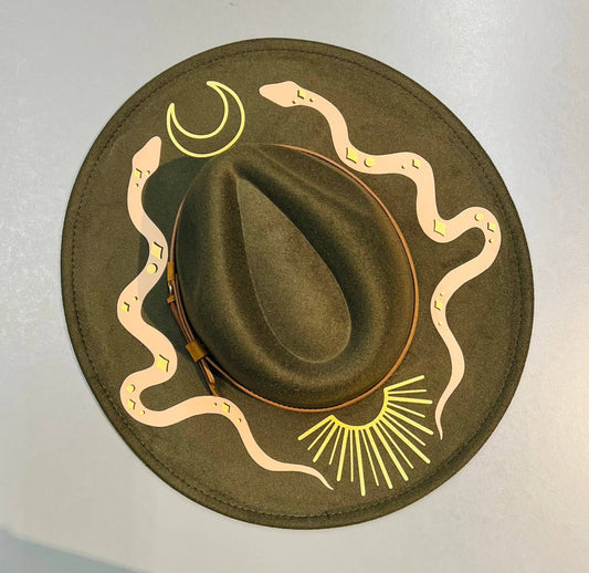 Vegan Felt Wide Brim Hat - XL Brim - "Western Snakes"