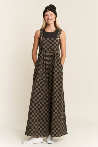 Curve Wide-Leg Overalls - Charcoal/Black Checker