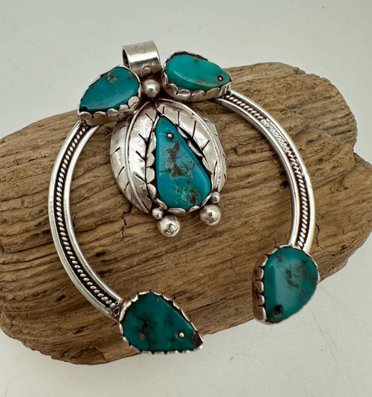 Squash blossom sterling silver necklace pendant ,handcrafted - natural turquoise