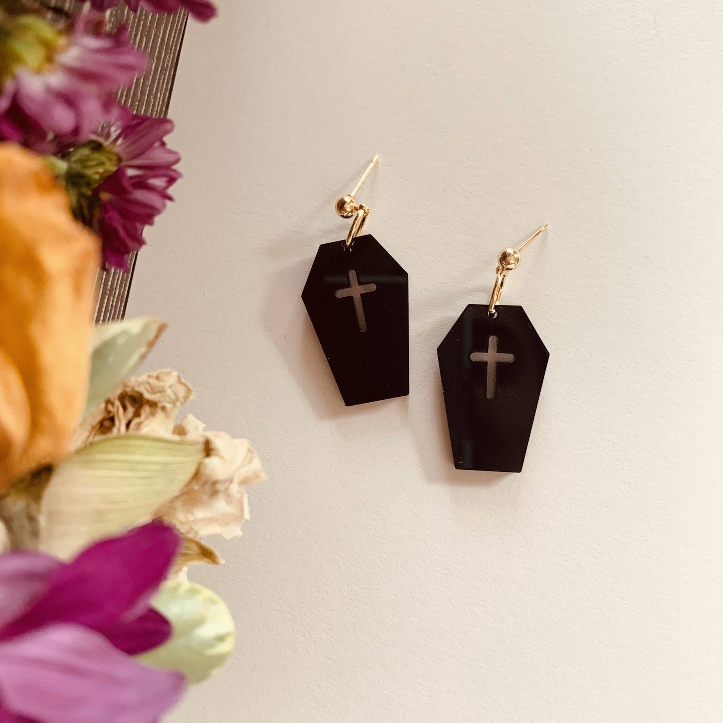 Black Coffin Dangle Earrings