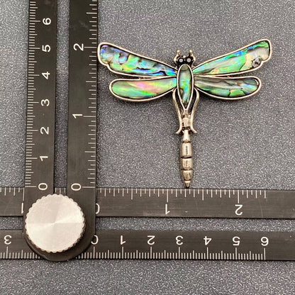 Abalone Shell Silver Tone Dragonfly Brooch