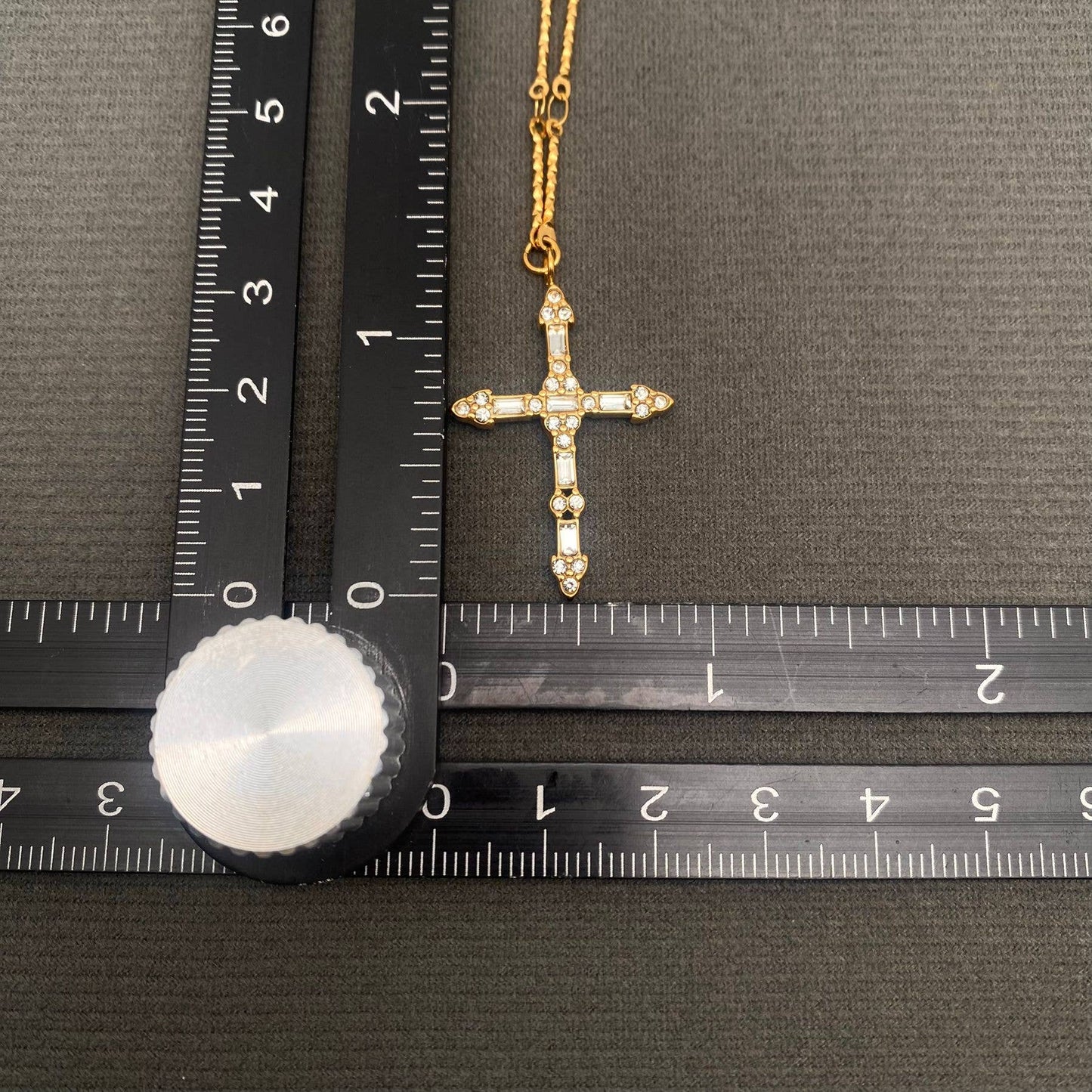 Zircon Inlaid Cross Charm 18K Gold Plated SS Necklace - FGS