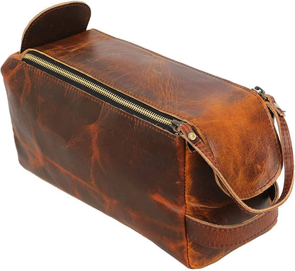 Tuzech Vintage Full Grain Leather Handmade Travel Toiletry Bag