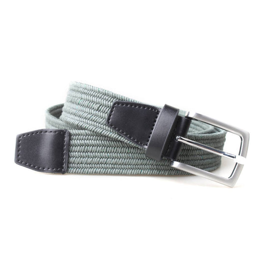 Men's Solid 3.5CM Woven Fabric Stretch Belt w/ Leather Trims - Seamoss