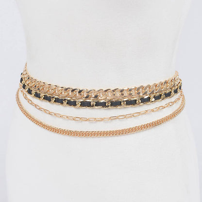 Multi Layered Chain Belt with Cording Accent - Gold