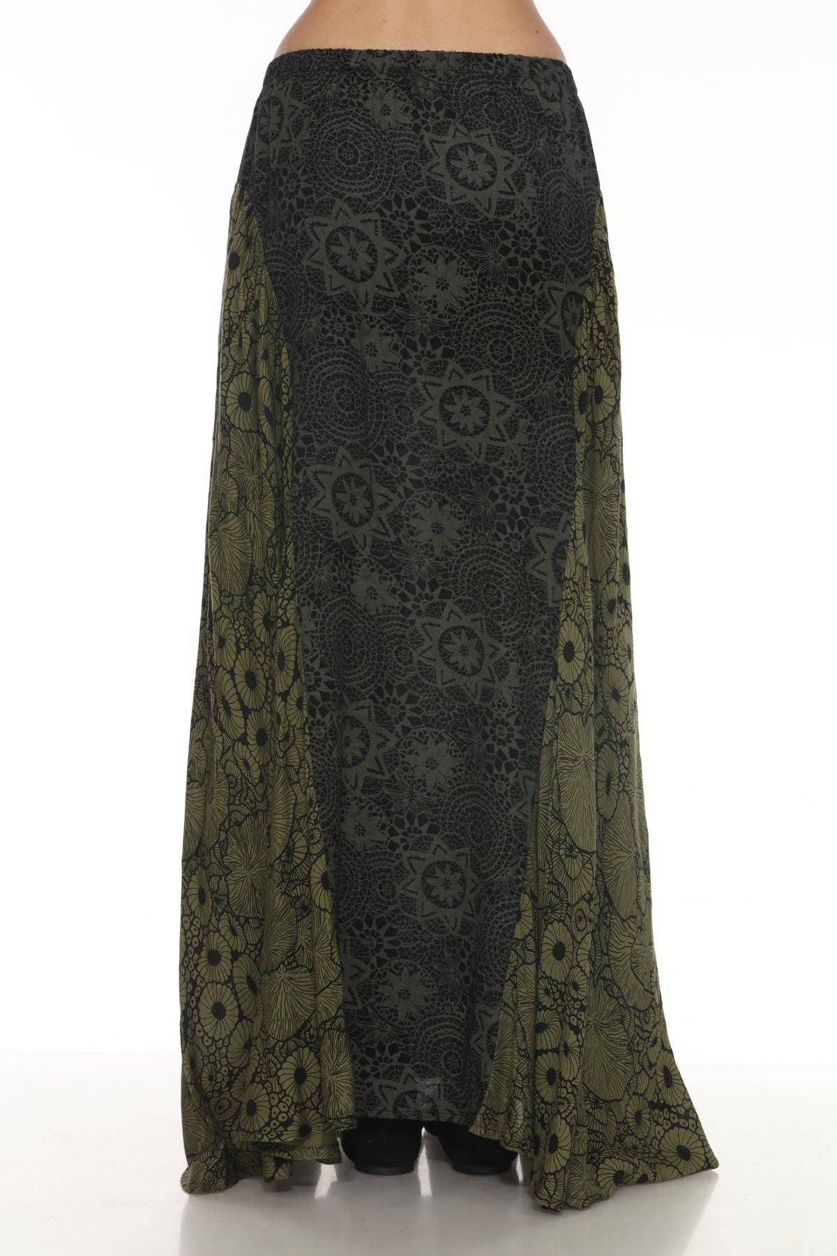Flowy Lace Print Maxi Skirt - Forest